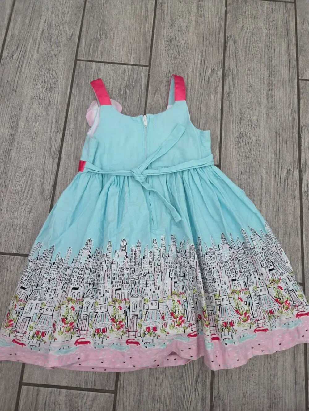 Jessica Ann Toddler Girls City Print Aqua Pink Sleeveless Dress Size 2T